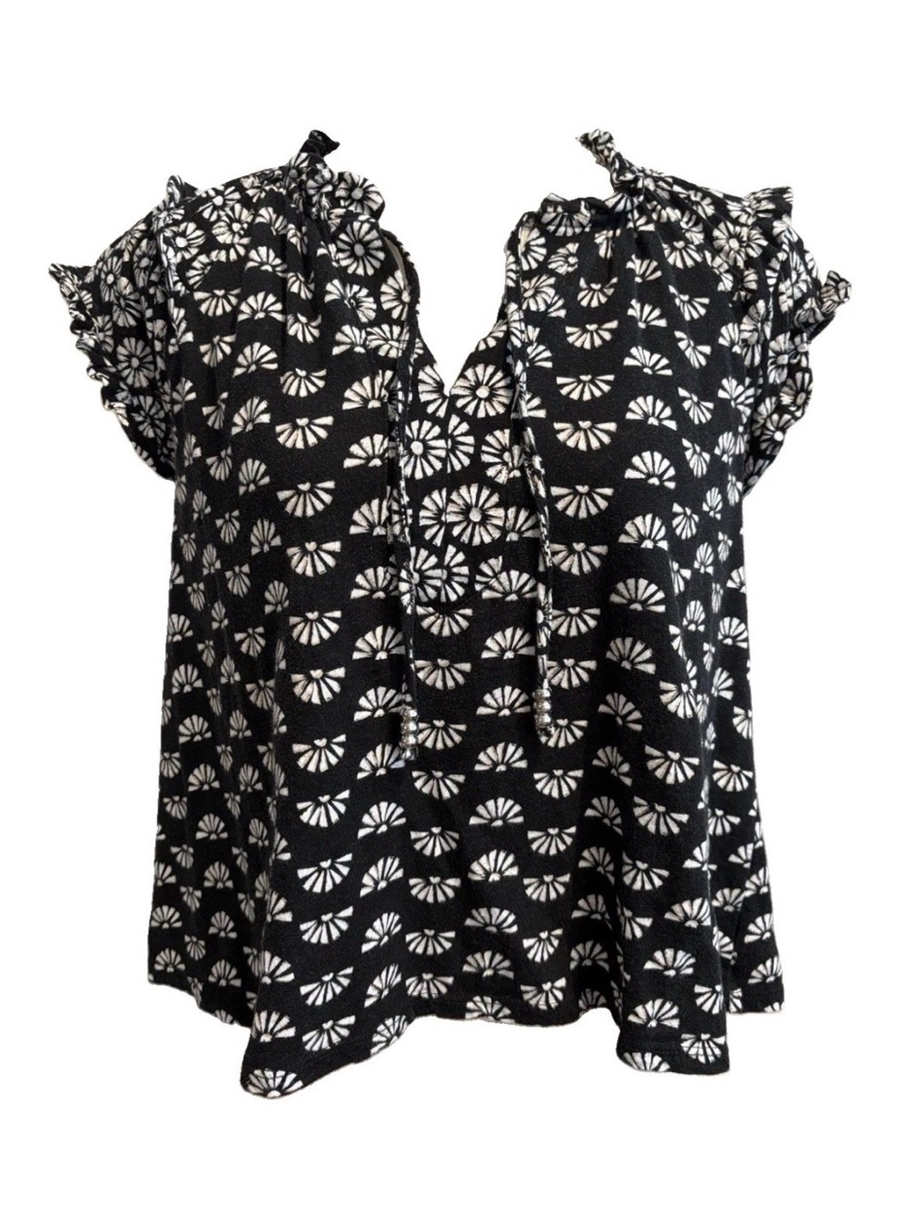 Wonderly Black & White Patterned Ruffle Sleeve Women’s Top Size PS